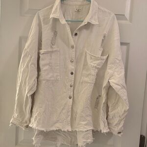 POL Distressed Cream Jean Jacket